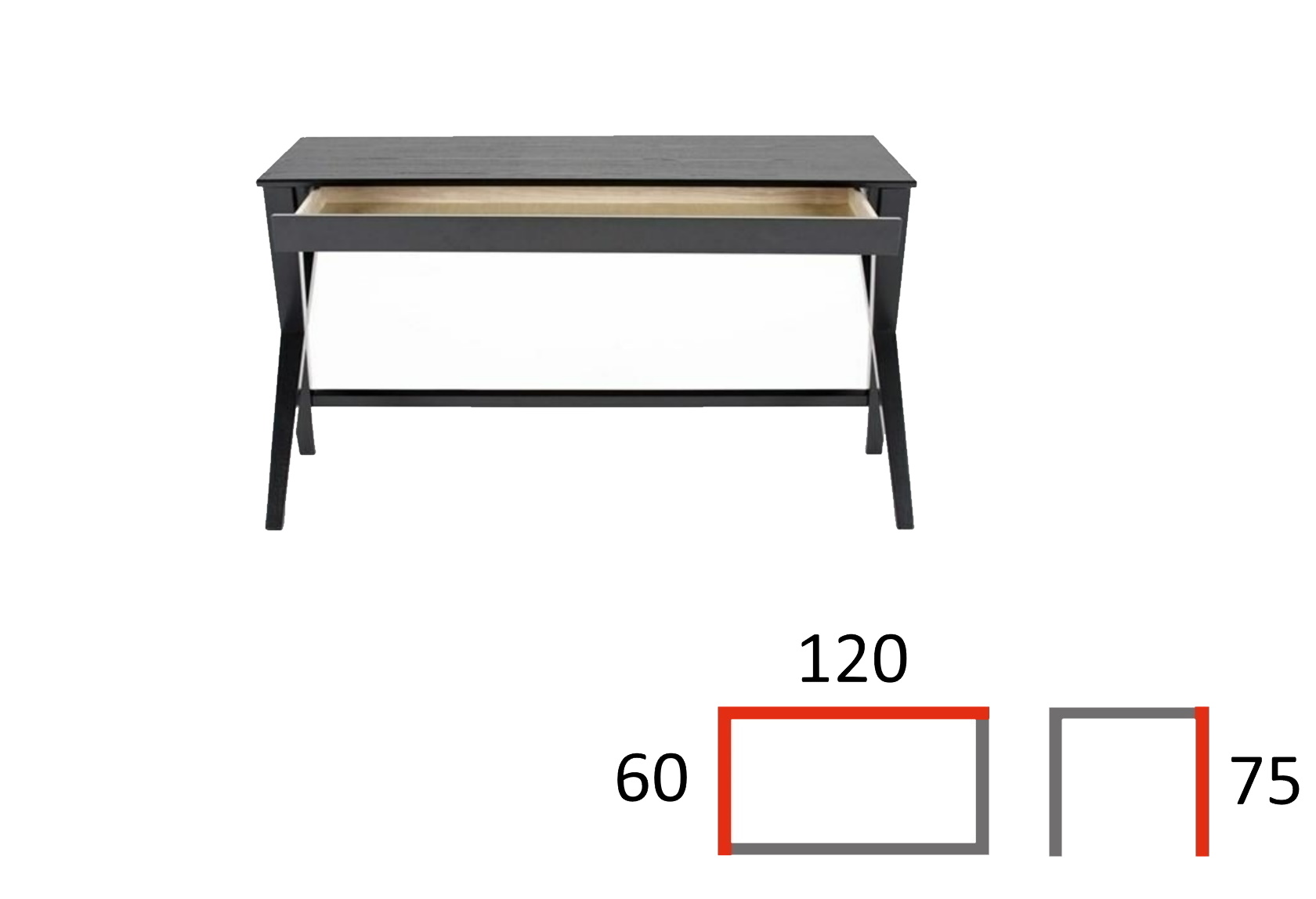 czarne biurko industrialne 120x60 cm writex actona, wymiary